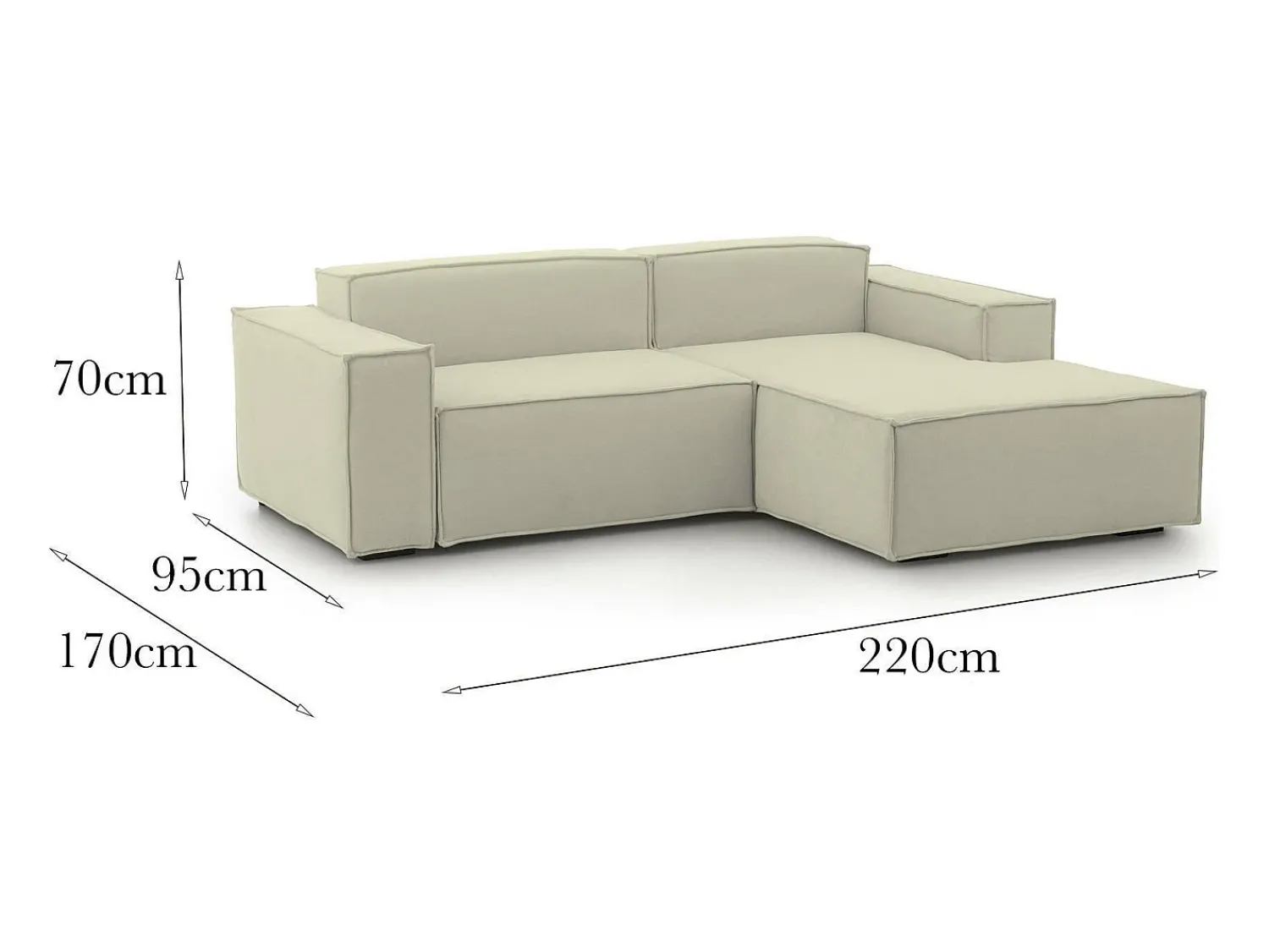 Sofá*Talamo Italia Sofá fixo Patrizia, sofá modular de 2 lugares com península direita, 100% Fabricado na Itália, Sofá de tecido moderno, 220x170h70 cm, Bege