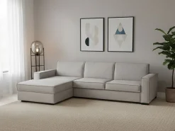 Talamo Italia Sofá fixo Perla, Sofá de canto, 100% Fabricado na Itália, Sofá da sala com, Península esquerda, com braços finos, 260x95h90 cm, Cinza^ Sofá