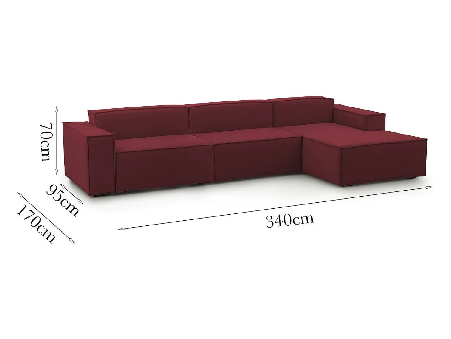 Sofá|Talamo Italia Sofá fixo Raffaella, sofá modular de 4 lugares com península direita, 100% Fabricado na Itália, Sofá de tecido moderno, 340x170h70 cm, Vermelho