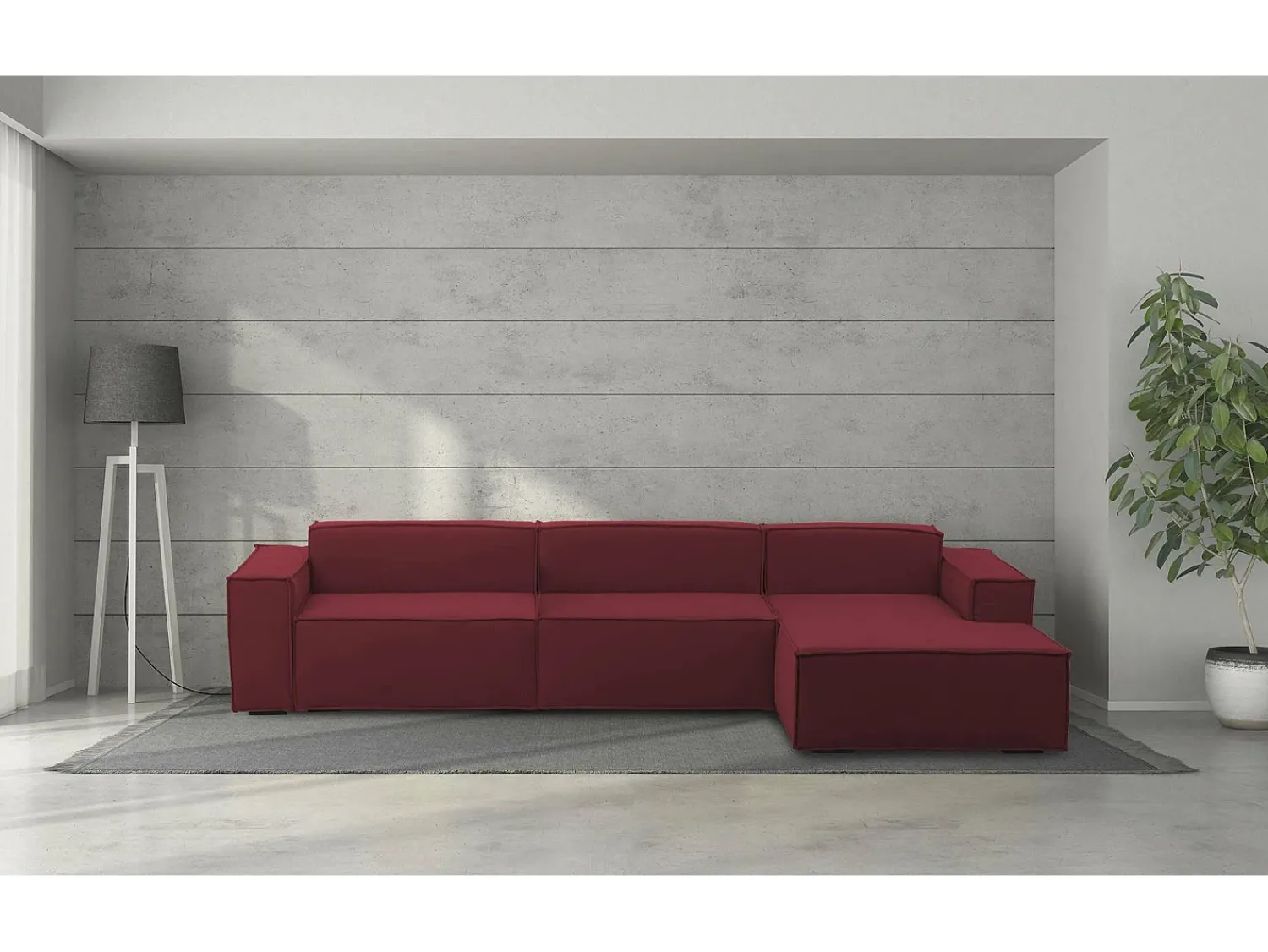 Sofá|Talamo Italia Sofá fixo Raffaella, sofá modular de 4 lugares com península direita, 100% Fabricado na Itália, Sofá de tecido moderno, 340x170h70 cm, Vermelho