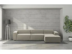 Talamo Italia Sofá fixo Raffaella, sofá modular de 4 lugares com península direita, 100% Fabricado na Itália, Sofá de tecido moderno, 340x170h70 cm, Taupe^ Sofá