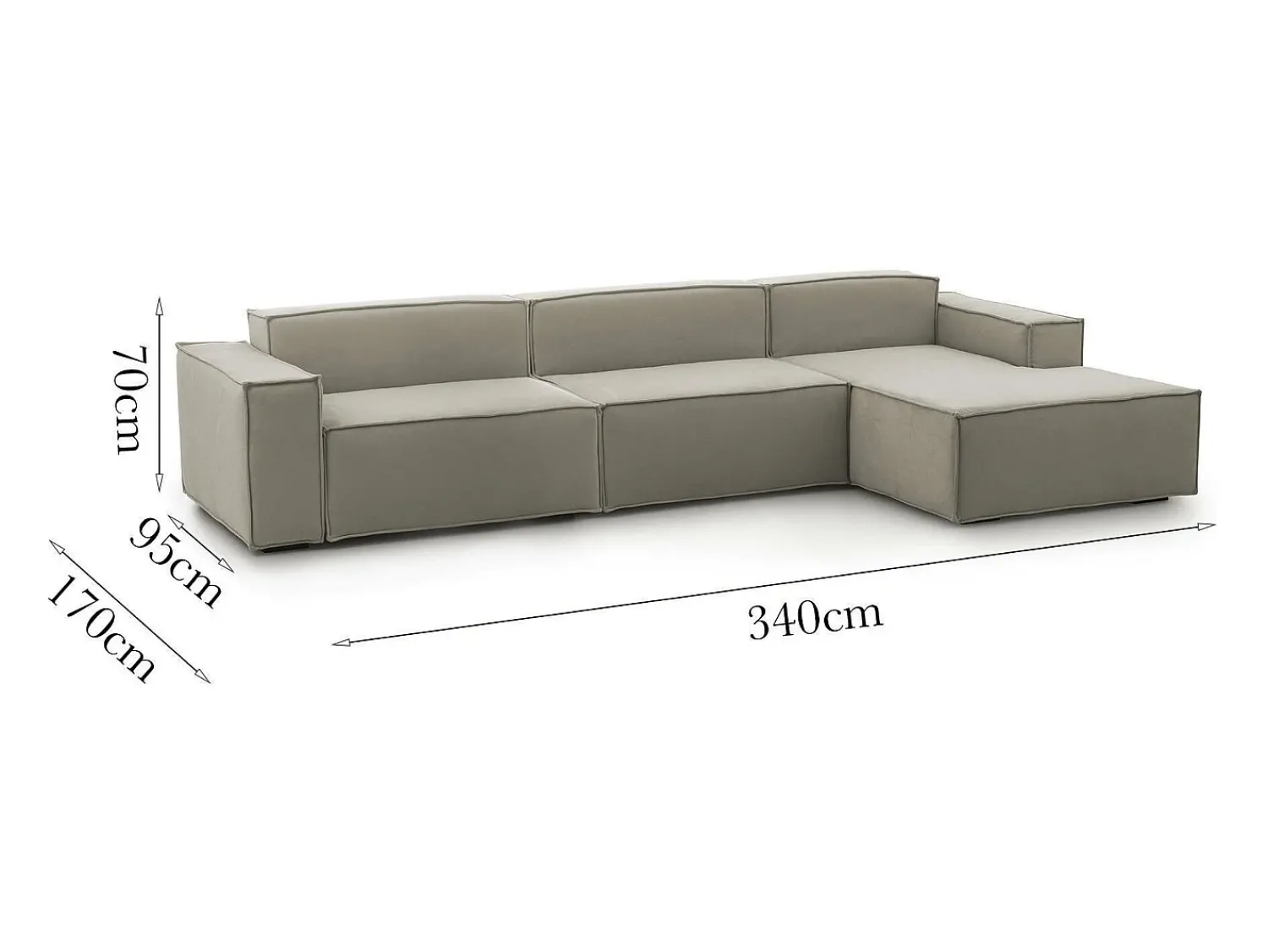 Talamo Italia Sofá fixo Raffaella, sofá modular de 4 lugares com península direita, 100% Fabricado na Itália, Sofá de tecido moderno, 340x170h70 cm, Taupe^ Sofá