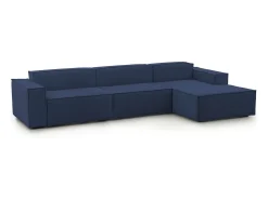 Sofá*Talamo Italia Sofá fixo Raffaella, sofá modular de 4 lugares com península direita, 100% Fabricado na Itália, Sofá de tecido moderno, 340x170h70 cm, Azul