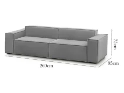 Talamo Italia Sofá fixo Simona, sofá modular linear de 3 lugares, 100% Fabricado na Itália, Sofá moderno para sala em tecido, 260x95h70 cm, Cinza^ Sofá