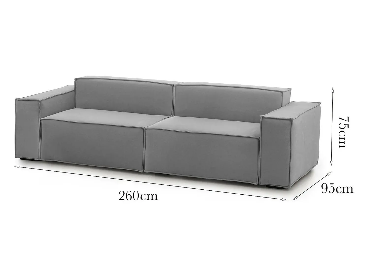 Talamo Italia Sofá fixo Simona, sofá modular linear de 3 lugares, 100% Fabricado na Itália, Sofá moderno para sala em tecido, 260x95h70 cm, Cinza^ Sofá