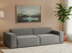 Talamo Italia Sofá fixo Simona, sofá modular linear de 3 lugares, 100% Fabricado na Itália, Sofá moderno para sala em tecido, 260x95h70 cm, Cinza^ Sofá