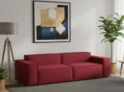 Sale Talamo Italia Sofá fixo Simona, sofá modular linear de 3 lugares, 100% Fabricado na Itália, Sofá moderno para sala em tecido, 260x95h70 cm, Vermelho