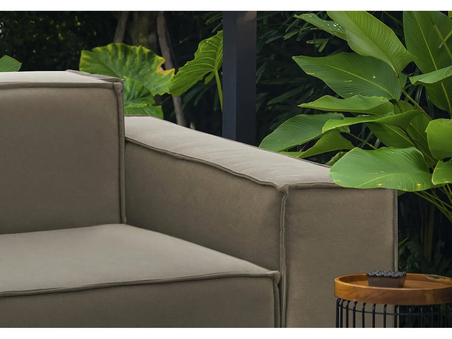Sofá|Talamo Italia Sofá fixo Simona, sofá modular linear de 3 lugares, 100% Fabricado na Itália, Sofá moderno para sala em tecido, 260x95h70 cm, Taupe Cinzento