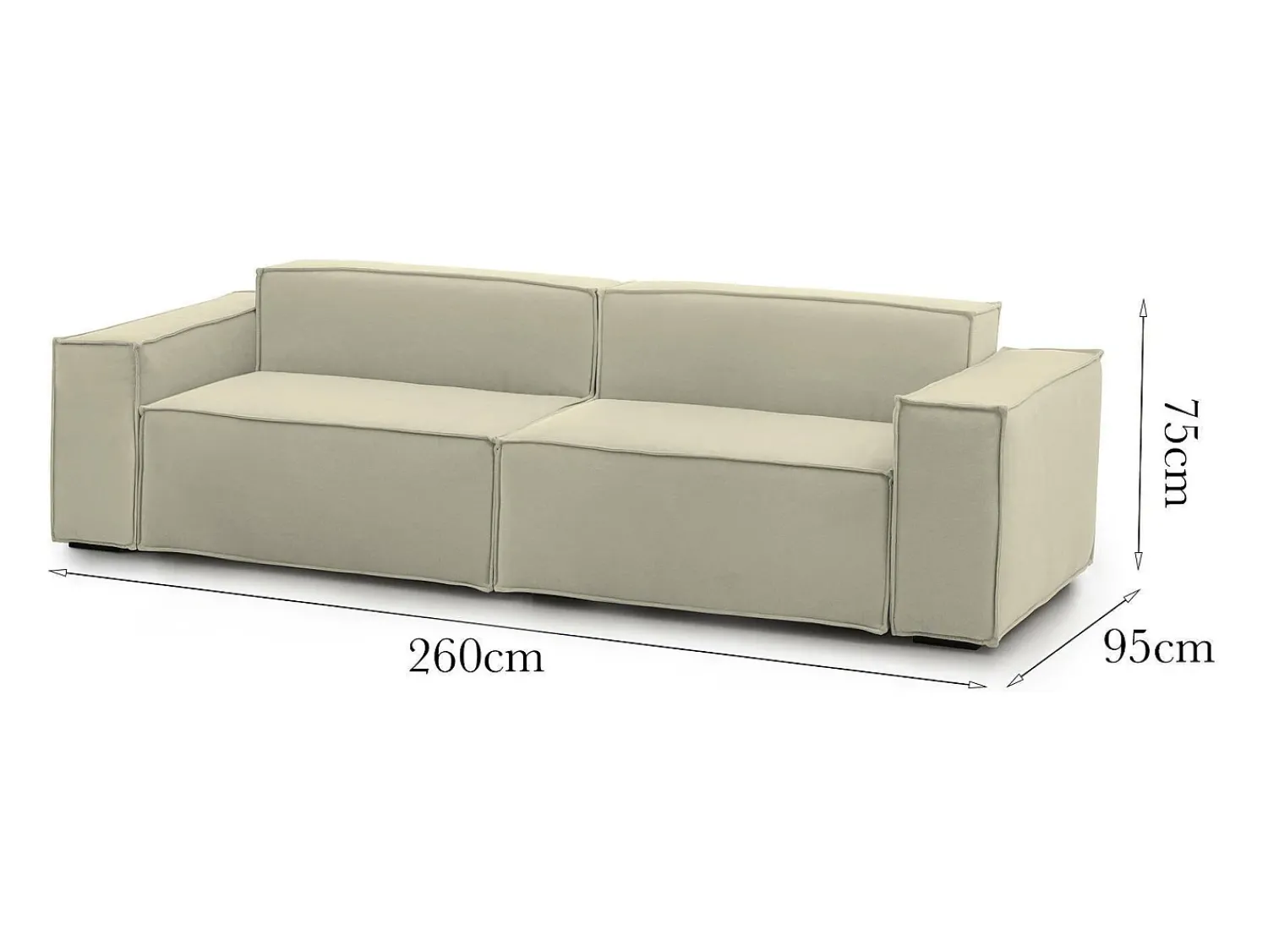 Talamo Italia Sofá fixo Simona, sofá modular linear de 3 lugares, 100% Fabricado na Itália, Sofá moderno para sala em tecido, 260x95h70 cm,^ Sofá
