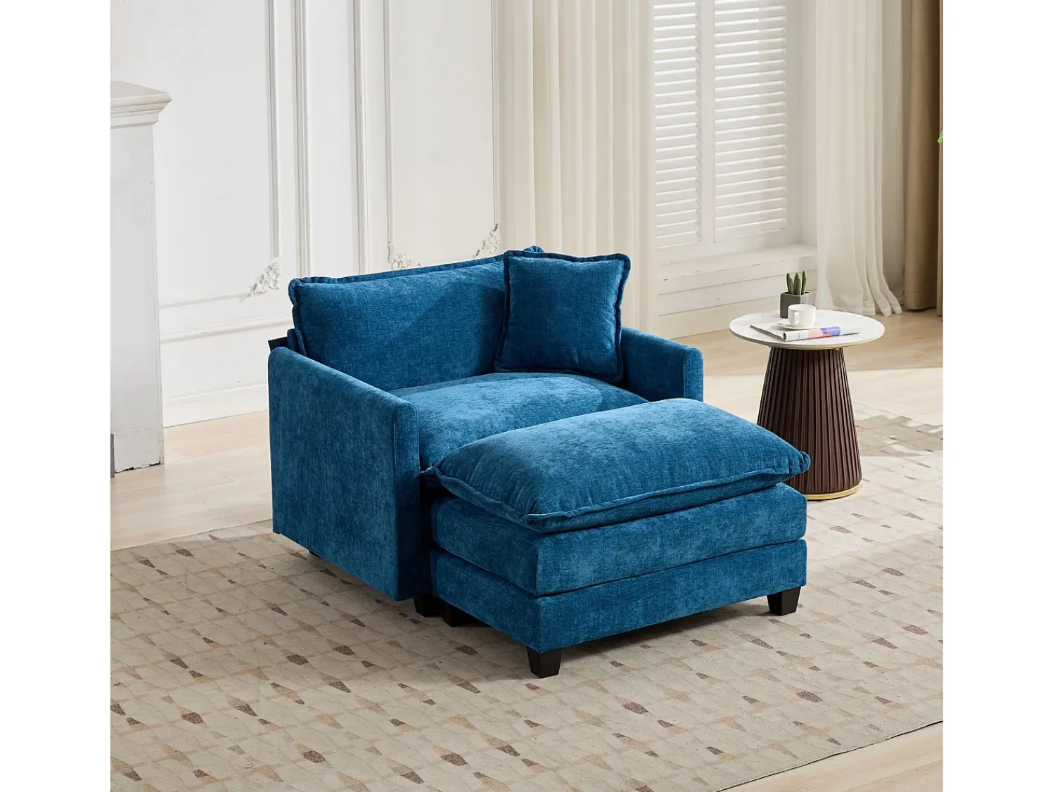Poltrona|Hauss Spole Sofá individual Cloud em tecido chenille - Ideal para sala de estar, quarto e apartamento Azul