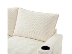 Sofá|ModernLuxe Sofá moderno - 4 lugares - Apoio de pés removível - Portas USB - Compartimentos de armazenamento + Porta-copos - Bege
