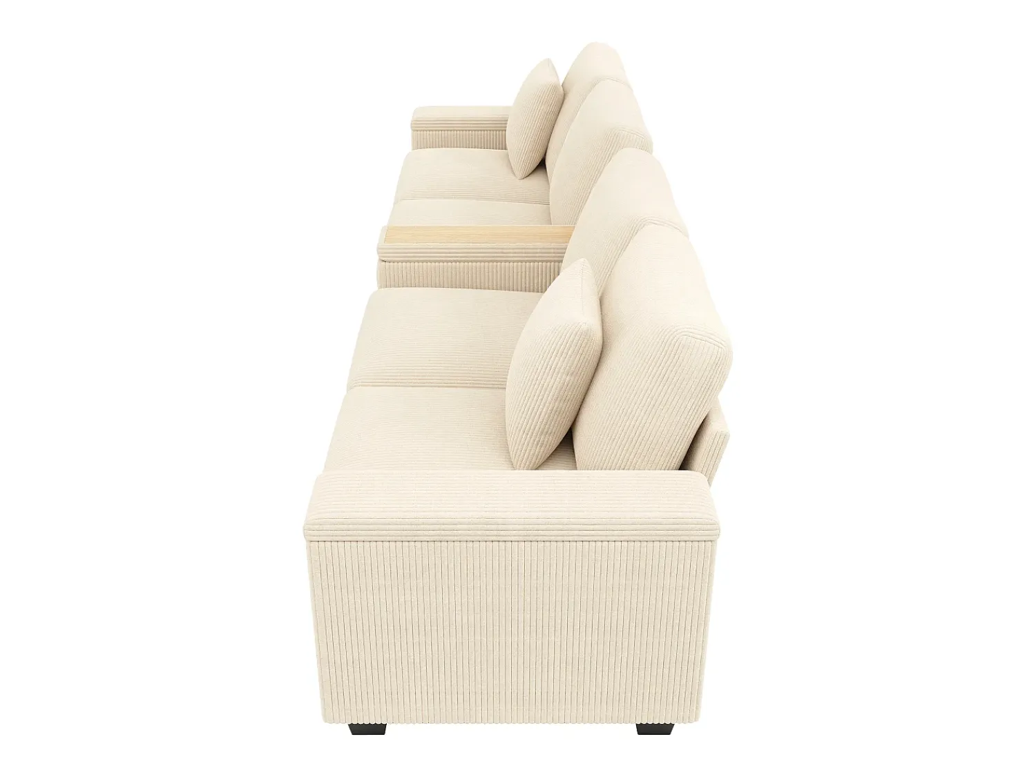New ModernLuxe Sofá moderno 4 lugares - con apoio de braço central dobrável - con portas de carregamento USB/USB-C - Veludo canelado - Bege