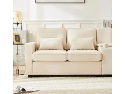 DripeX Sofá moderno 4 lugares em linho - com USB e porta-copos - 4 almofadas - 290x83x88cm -^ Sofá