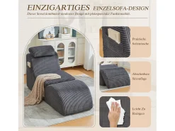 Sofá*Merax Sofá moderno com design único e ergonômico - 160 x 66 x 90 cm - com almofada de assento removível - veludo - cinza escuro Cinzento
