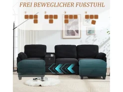 New Merax Sofá moderno de 3 lugares - 266 x 136 x 82 cm - com 2 porta-copos + porta USB-C + gaveta + pufe removível com espaço de armazenamento - veludo - Preto