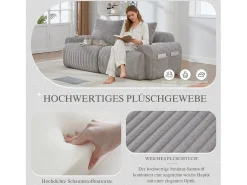 Sofá*Merax Sofá moderno de 2 lugares - 200 x 99 x 80 cm - com porta-copos + bolso de arrumação - veludo - cinza claro Cinzento claro