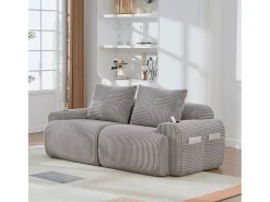 Sofá*Merax Sofá moderno de 2 lugares - 200 x 99 x 80 cm - com porta-copos + bolso de arrumação - veludo - cinza claro Cinzento claro