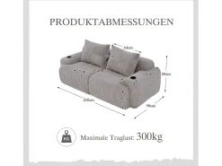 Sofá*Merax Sofá moderno de 2 lugares - 200 x 99 x 80 cm - com porta-copos + bolso de arrumação - veludo - cinza claro Cinzento claro