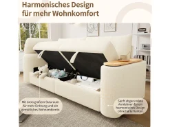 Best Merax Sofá moderno de 2 lugares - 207,5 x 80 x 87 cm - com arrumação + apoio de cabeça + mesa lateral integrada - veludo - Bege