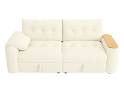 Best Merax Sofá moderno de 2 lugares - 207,5 x 80 x 87 cm - com arrumação + apoio de cabeça + mesa lateral integrada - veludo - Bege