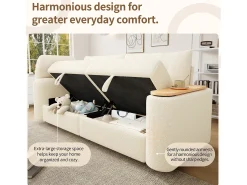Best Merax Sofá moderno de 2 lugares - 207,5 x 80 x 87 cm - com arrumação + apoio de cabeça + mesa lateral integrada - veludo - Bege