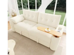 Best Merax Sofá moderno de 2 lugares - 207,5 x 80 x 87 cm - com arrumação + apoio de cabeça + mesa lateral integrada - veludo - Bege