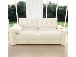Best Merax Sofá moderno de 2 lugares - 207,5 x 80 x 87 cm - com arrumação + apoio de cabeça + mesa lateral integrada - veludo - Bege