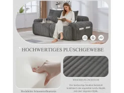 Sofá*Merax Sofá moderno de 2 lugares - 200 x 99 x 80 cm - com porta-copos + bolso de arrumação - veludo - cinza escuro Cinzento
