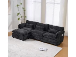 Merax Sofá moderno de 3 lugares - 279 x 83 x 85 cm - com porta USB, bolso lateral e apoio para os pés com espaço de armazenamento - veludo -^ Sofá