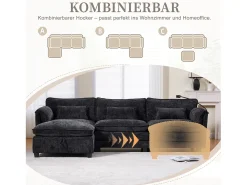 Merax Sofá moderno de 3 lugares - 279 x 83 x 85 cm - com porta USB, bolso lateral e apoio para os pés com espaço de armazenamento - veludo -^ Sofá
