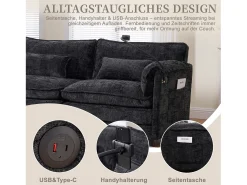 Merax Sofá moderno de 3 lugares - 279 x 83 x 85 cm - com porta USB, bolso lateral e apoio para os pés com espaço de armazenamento - veludo -^ Sofá