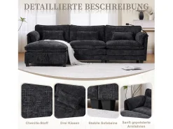 Merax Sofá moderno de 3 lugares - 279 x 83 x 85 cm - com porta USB, bolso lateral e apoio para os pés com espaço de armazenamento - veludo -^ Sofá