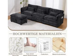 Merax Sofá moderno de 3 lugares - 279 x 83 x 85 cm - com porta USB, bolso lateral e apoio para os pés com espaço de armazenamento - veludo -^ Sofá