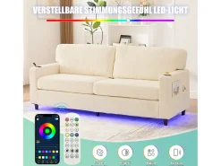 Best Merax Sofá moderno de 2 lugares - 203 x 77,5 x 85 cm - com USB-C + LEDs + porta-copos e bolsos laterais - veludo - Bege