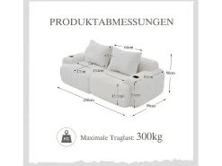 Sofá*Merax Sofá moderno de 2 lugares - 200 x 99 x 80 cm - com porta-copos + bolso de arrumação - veludo - Bege
