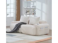 Sofá*Merax Sofá moderno de 2 lugares - 200 x 99 x 80 cm - com porta-copos + bolso de arrumação - veludo - Bege