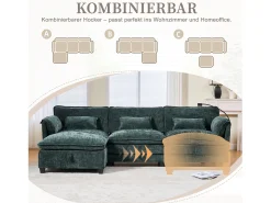 Outlet Merax Sofá moderno de 3 lugares - 279 x 83 x 85 cm - com porta USB, bolso lateral e apoio para os pés com espaço de armazenamento - veludo - Verde