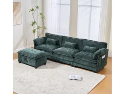 Outlet Merax Sofá moderno de 3 lugares - 279 x 83 x 85 cm - com porta USB, bolso lateral e apoio para os pés com espaço de armazenamento - veludo - Verde