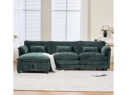 Outlet Merax Sofá moderno de 3 lugares - 279 x 83 x 85 cm - com porta USB, bolso lateral e apoio para os pés com espaço de armazenamento - veludo - Verde