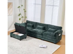 Outlet Merax Sofá moderno de 3 lugares - 279 x 83 x 85 cm - com porta USB, bolso lateral e apoio para os pés com espaço de armazenamento - veludo - Verde