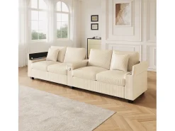 Merax Sofá moderno de 4 lugares - 299 x 80 x 82,7 cm - com porta USB, apoio de braço dobrável e espaço de armazenamento oculto - veludo -^ Sofá