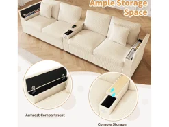 Merax Sofá moderno de 4 lugares - 299 x 80 x 82,7 cm - com porta USB, apoio de braço dobrável e espaço de armazenamento oculto - veludo -^ Sofá