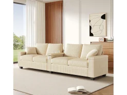 Merax Sofá moderno de 4 lugares - 299 x 80 x 82,7 cm - com porta USB, apoio de braço dobrável e espaço de armazenamento oculto - veludo -^ Sofá