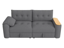 Sofá|Merax Sofá moderno de 2 lugares - 207,5 x 80 x 87 cm - com arrumação + apoio de cabeça + mesa lateral integrada - veludo - Cinzento