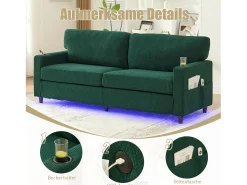 Merax Sofá moderno de 2 lugares - 203 x 77,5 x 85 cm - com USB-C + LEDs + porta-copos e bolsos laterais - veludo -^ Sofá