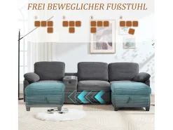 Clearance Merax Sofá moderno de 3 lugares - 266 x 136 x 82 cm - com 2 porta-copos + porta USB-C + gaveta + pufe removível com espaço de armazenamento - veludo - cinza escuro Cinzento