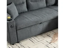 Sofá*Hauss Spole Sofá moderno de 3 lugares convertível em linho com espaço de arrumação, suporte para copos e porta USB - Cinza Cinzento
