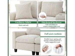 Sofá*Merax Sofá moderno de 4 lugares com apoio para os pés com espaço de armazenamento + 2 porta-copos + porta USB - 229 x 149,5 x 83 cm - Veludo - Bege
