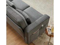 Sofá*Merax Sofá moderno de 4 lugares com 4 almofadas - 264 x 83 x 87 cm - Tecido de linho - Cinza escuro Cinzento