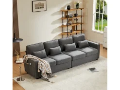Sofá*Merax Sofá moderno de 4 lugares com 4 almofadas - 264 x 83 x 87 cm - Tecido de linho - Cinza escuro Cinzento
